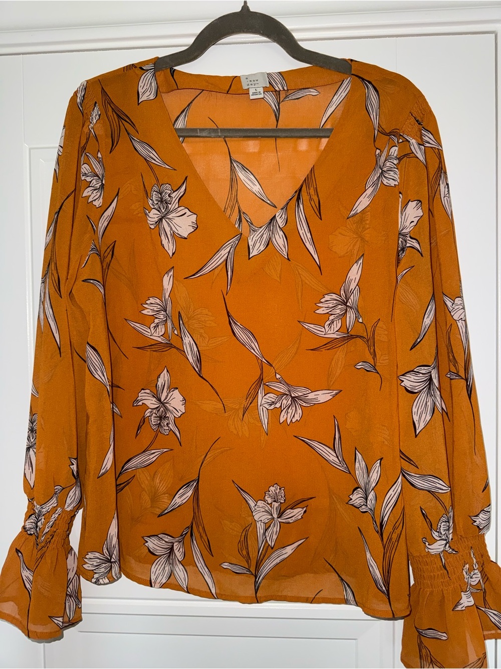 A New Day Rust Floral V-Neck Blouse